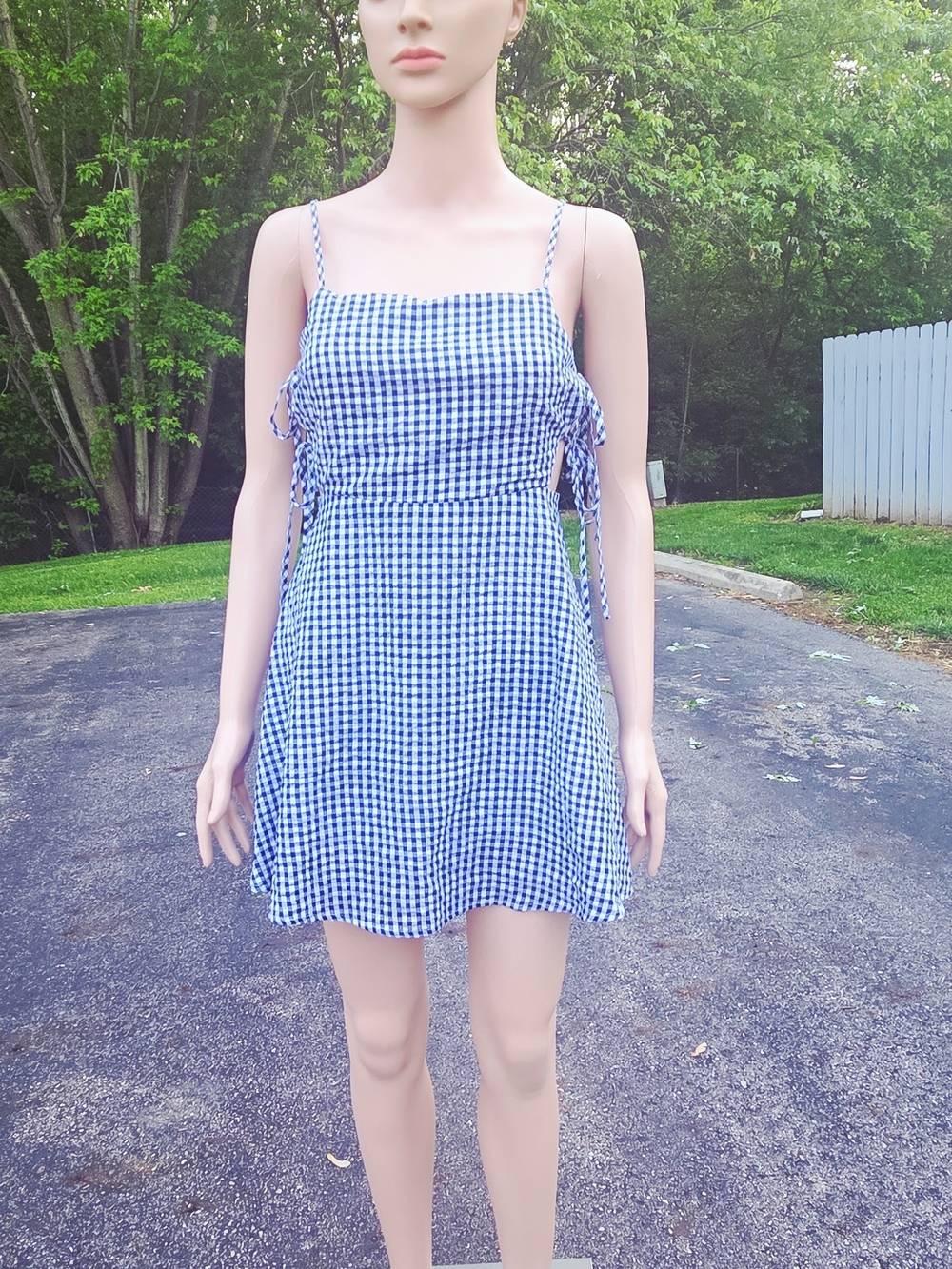 Lulu's Blue Gingham Tie-Detail Mini Dress